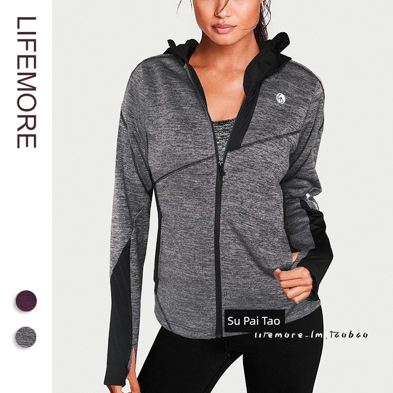 

Women s Running Fleece Casual Hooded Panel Sports Jacket Gray(Gray sand) S