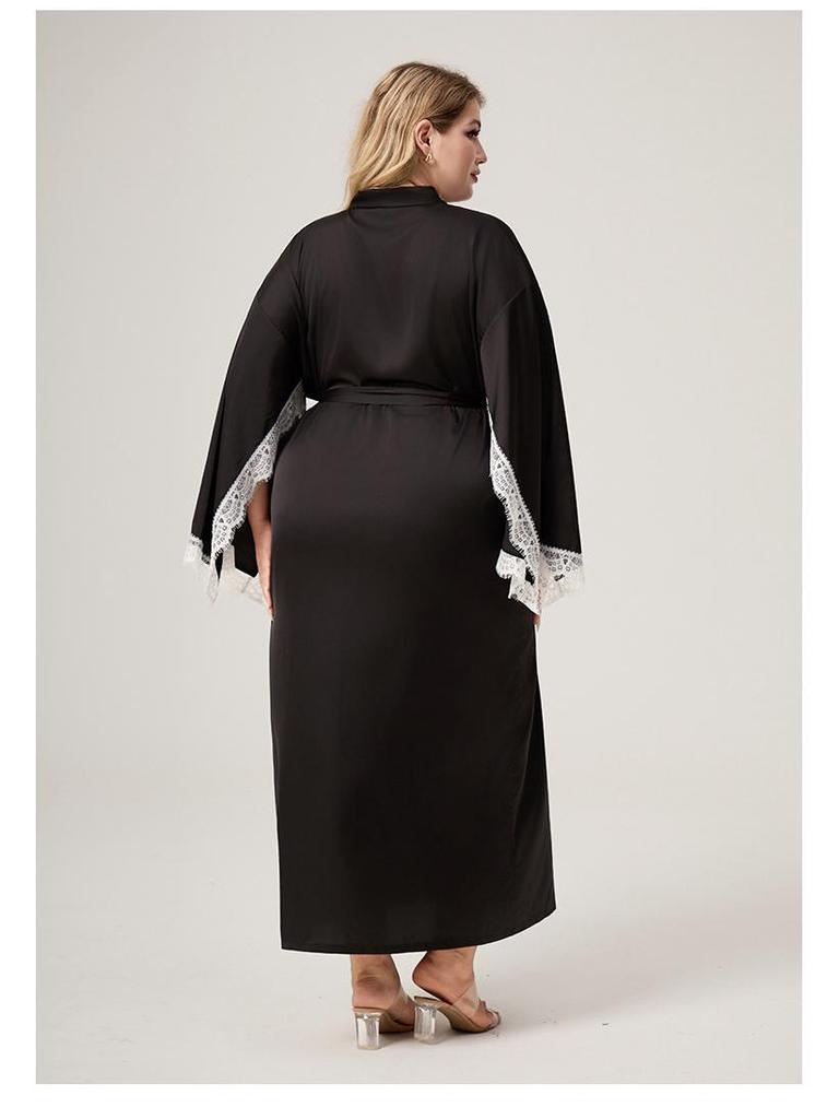 Yaoting Satin Chiffon Lace-Trimmed Women's Robe - Long Sleeve, Plus Size, Spring/Autumn Pajamas, CP3820