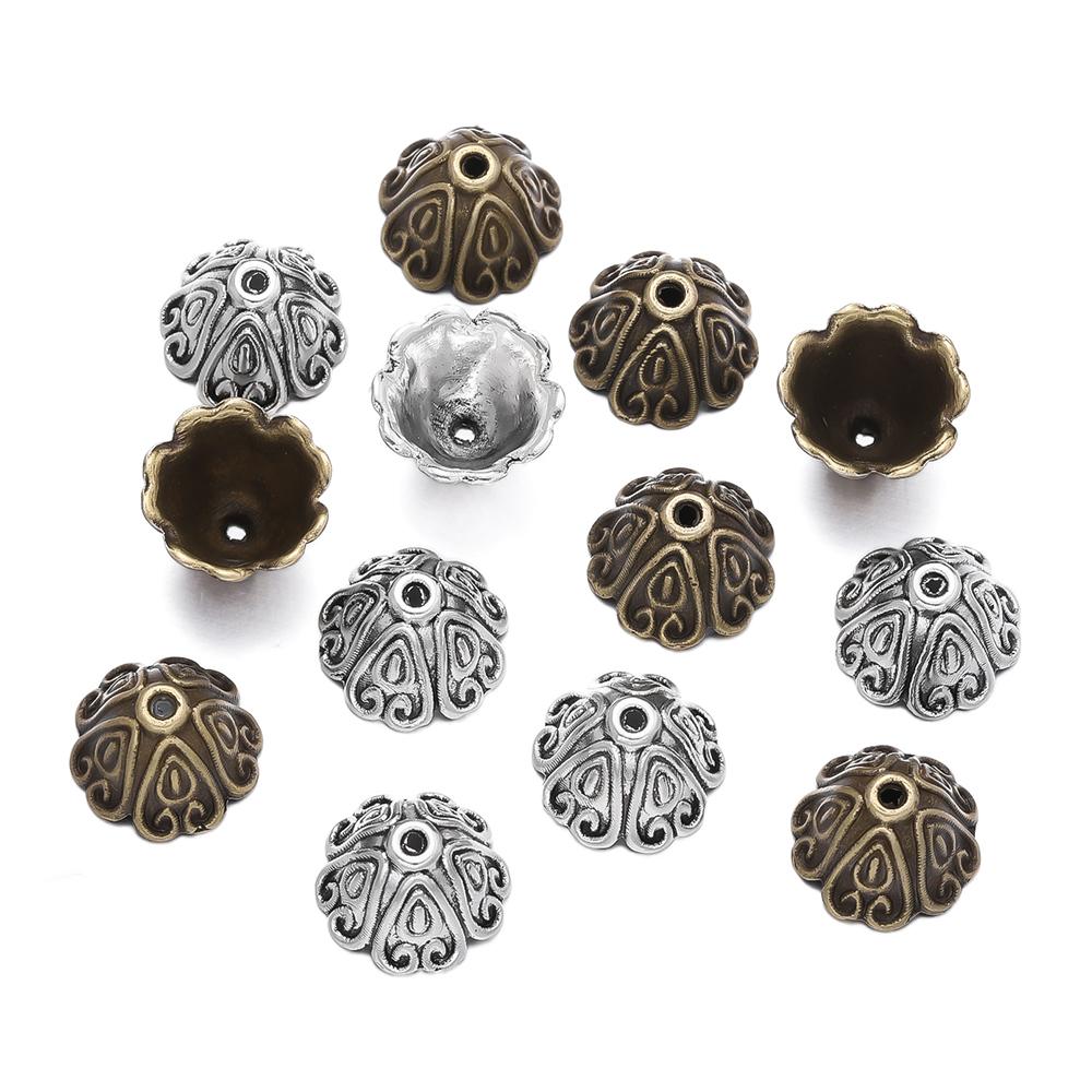 10pcs/Lot Antique Silver Color Alloy Leaf Flowers Bead End Caps for Jewelry Making Needlework Spacer Bead Caps DIY Accessories