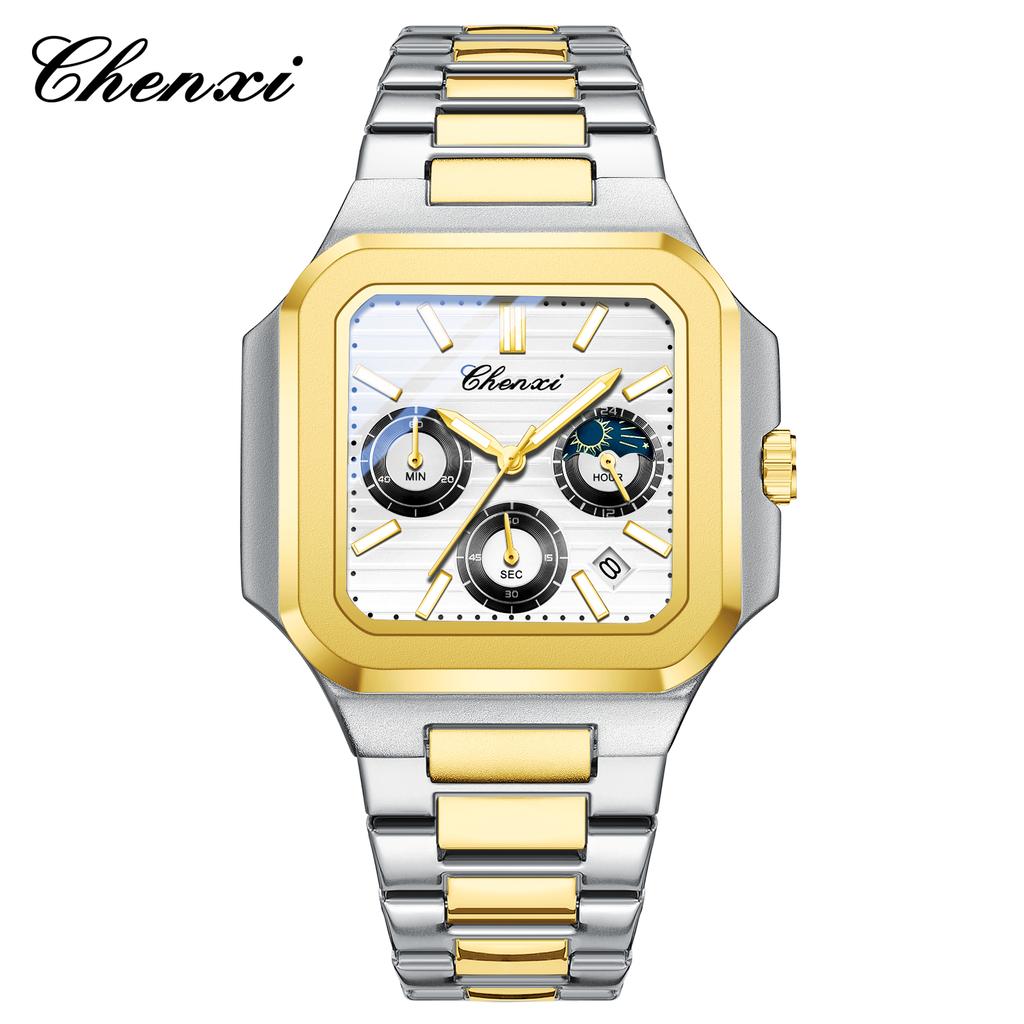 High-quality Luxury Watches For Man Fashion Original Chronograph Date Display Quartz Hands Watch Gold White Stainless Steel