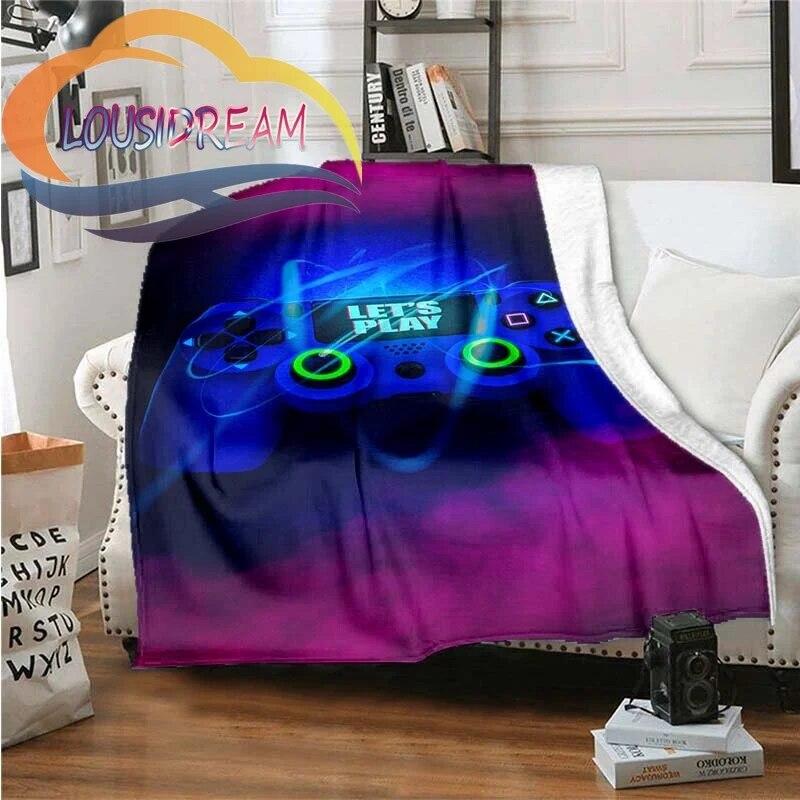 Flanel Herní rukojeť Deka Gamer Tisk Celoroční lehký plyš Útulný Super měkký Luxusní gauč Rozkládací pohovka
