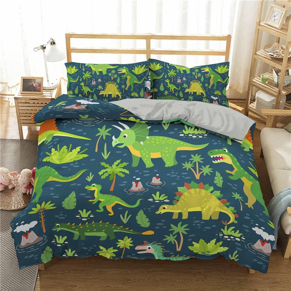 Cute Dinosaur Duvet Cover Kids 3D Cartoon Animal Bedding Set Full/Queen Microfiber Quilt Cover For Boy Girl Child Bedroom Decor