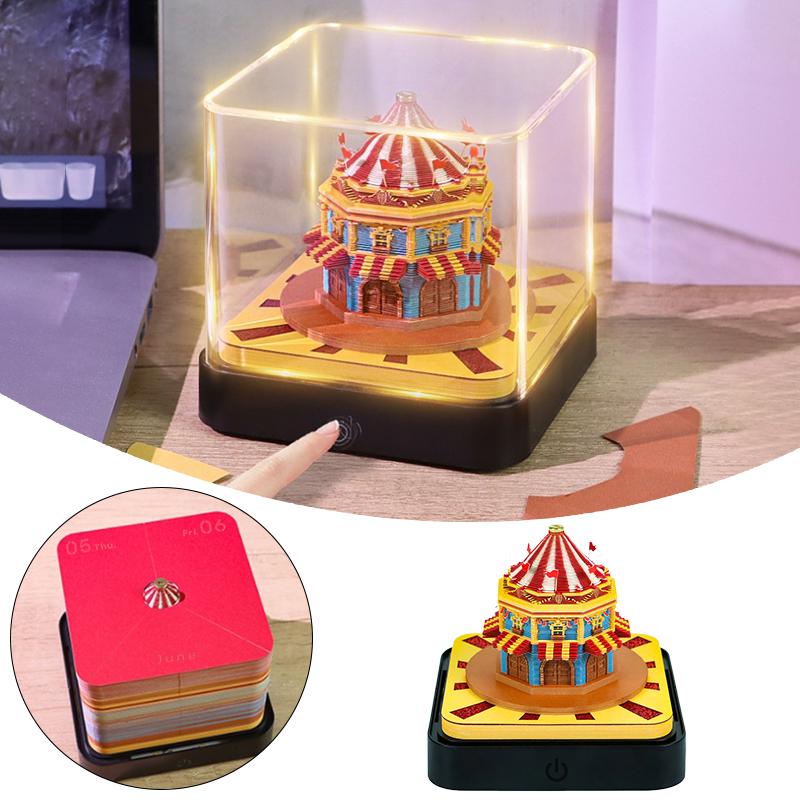 2026 Desk Calendar With Led Light Circus Panorama 3D Tear-Away Calendar Paper Carving Art Memo Pad Notepad Gift Home Decoration