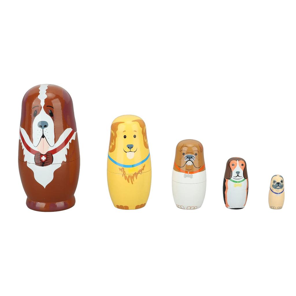 5Pcs Wooden Cute Dog Russian Nesting Doll Toys Handmade Wooden Cute Dog Matryoshka Doll Set for Kids Christmas Birthday Wish Gift