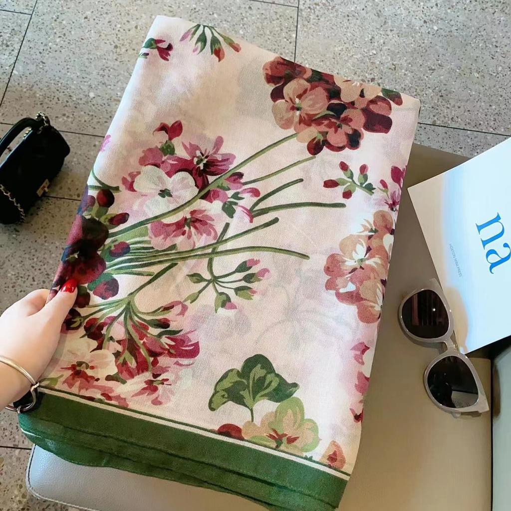 Scarf Female Atmosphere Temperament, Flower Sun Protection, Summer Wear Outside, Dual-purpose Thin Shawl Scarf