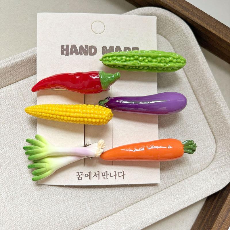 6Pcs Handmade Vegetable Shaped Hair Clips Vivid Colorful Design 6 Pack Perfect For Daily Wear Cosplay Hair Style