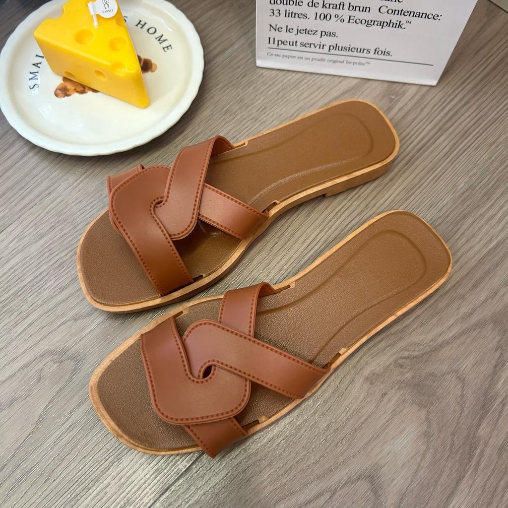 Summer new cross-strap slippers women's simple one-word drag fashion versatile Internet celebrity ins