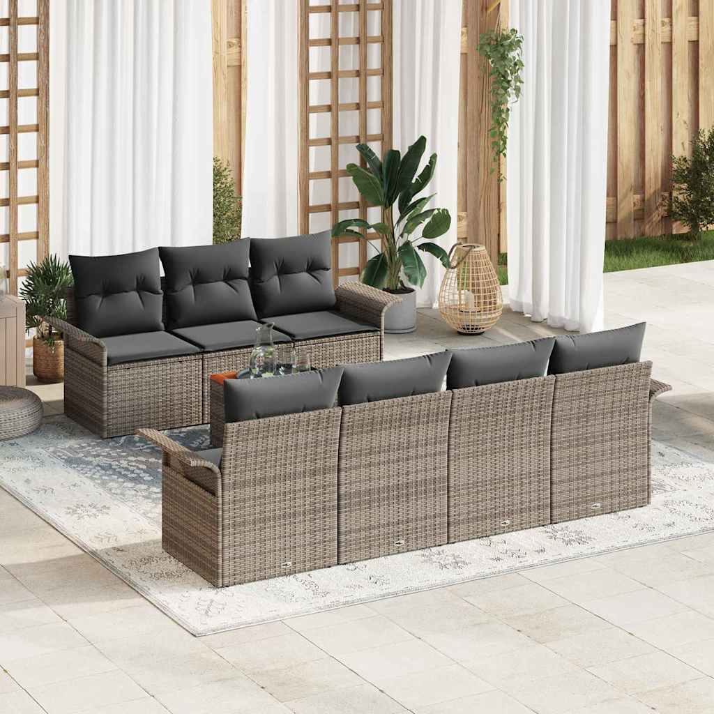 Garden Sofa Set with Cushions 8 pcs Grey Poly Rattan