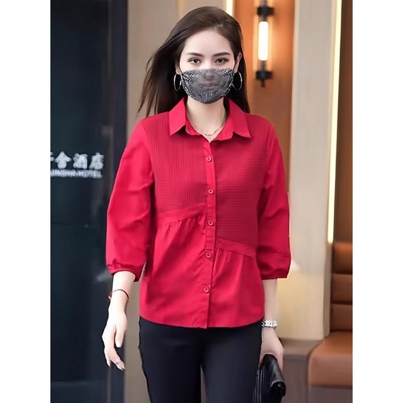 Women Loose Patchwork Solid Color Casual Commute Shirt For Ladies Daily Wear