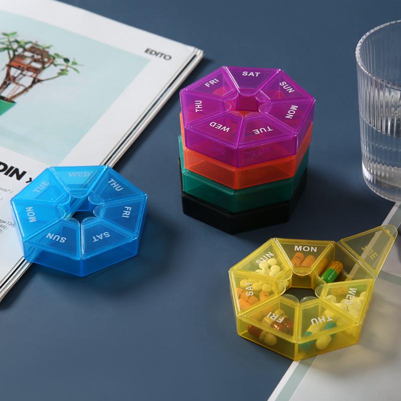 Octagonal 7-Compartment Weekly Pill Organizer, Dustproof and Portable