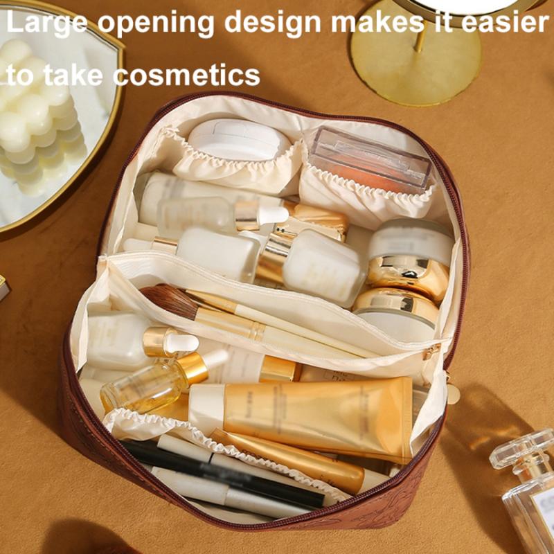 

Retro PU Leather Cosmetic Bag Printing Design Travel Toiletries Storage Bag Brown