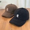 Fashion Hat Winter R letter cap Thickened lamb wool Children's versatile face small baseball cap Korean version Warm simple men