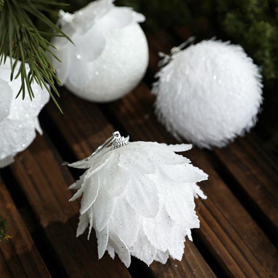 Yousheng 8CM White Foam Christmas Ball Ornament Snowy Holiday Decoration Lightweight Sequin Xmas Tree Hanging Pendant for Home New Year