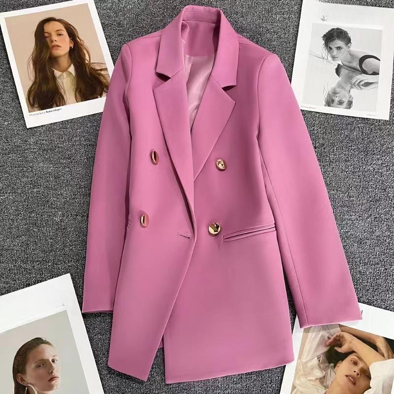 Damen Frühling Zweireiher Blazer in Uni Rot mit Knopfdetails