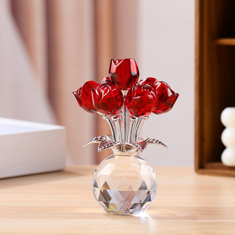 Ornate Crystal Rose Sculpture Handmade Artful Decor for Romantic Atmosphere