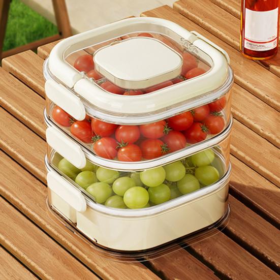 Fruit Storage Box Leak-Proof Sealed Multi-layer Food Container with Partition And Top Storage Portable Lunchbox for Kitchen Outdoor Camping