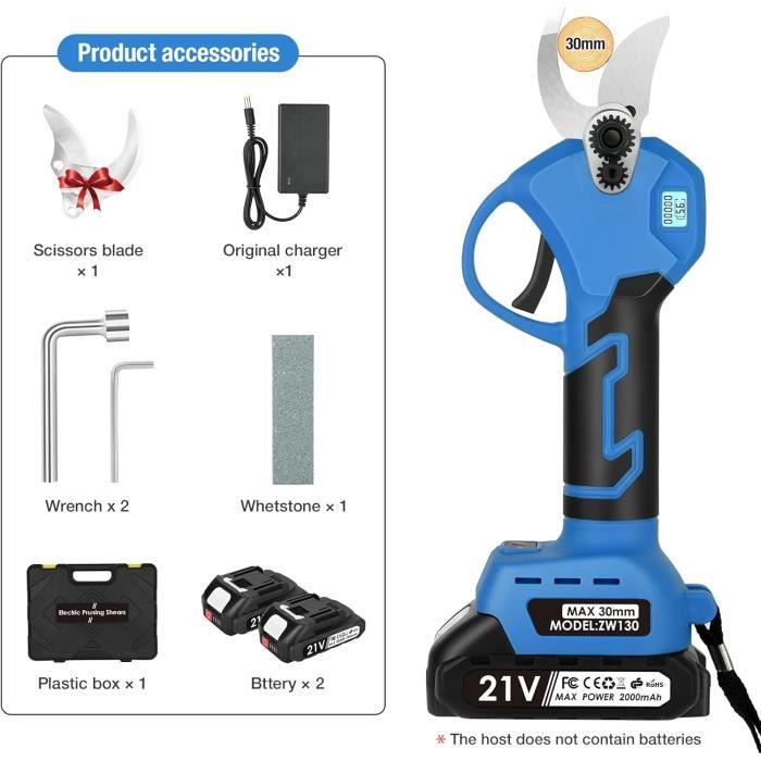 Elektrische Gartenschere - bilivry - 30mm - wiederaufladbarer Akku - bürstenloser Motor - Leistungsanzeige