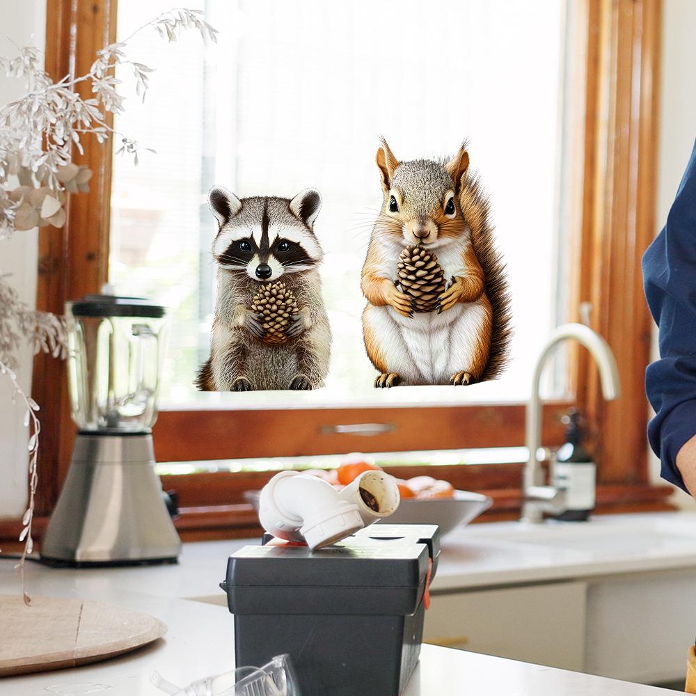 Dull Cute Squirrel Raccoon Bedroom Living Room Door Stickers Background Landscaping Decorative Wall Stickers