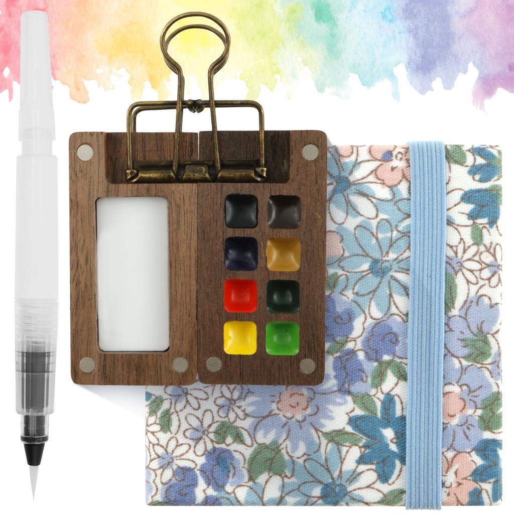 Portable Watercolor Palette Set Mini Travel Paint Palette with Clip Watercolor Paint Boxes Art Painting Square Tray for Students