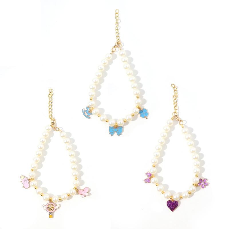 Pearl love pendant pet necklace, imitation pearl British lace pearl bow pet collar