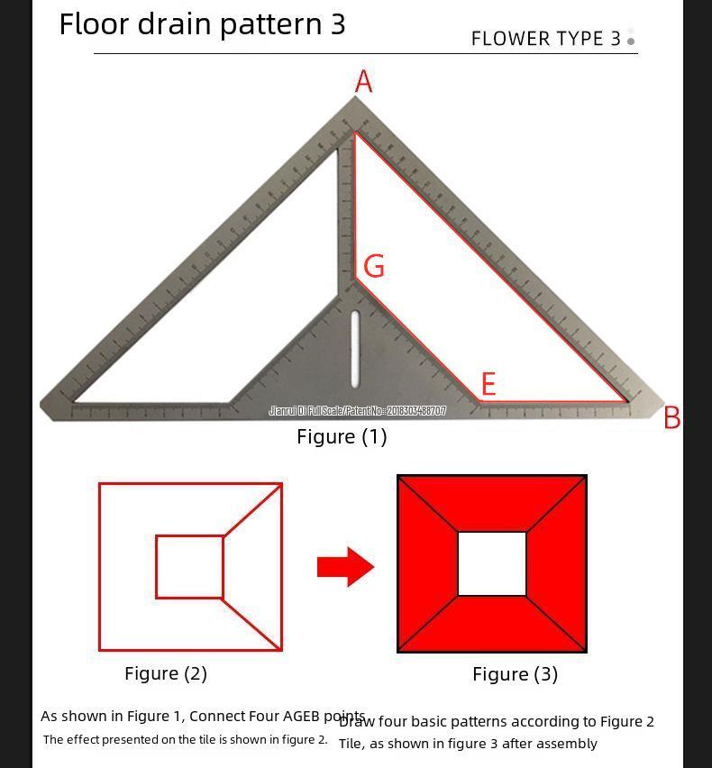Multifunctional Triangle Tile Ruler & Flower-Shaped Stainless Steel Floor Drain