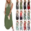 Mote Kvinner Casual Cross Neck Løs Print Lomme Lang Kjole Ermeløs Åpen Kjole