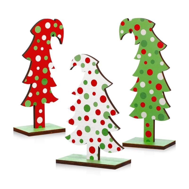 

3 Pcs Chrismas Tree Tabletop Ornaments Wood Green False Tree with Base Party Supplies for Holiday Farmhouse Decoration 1