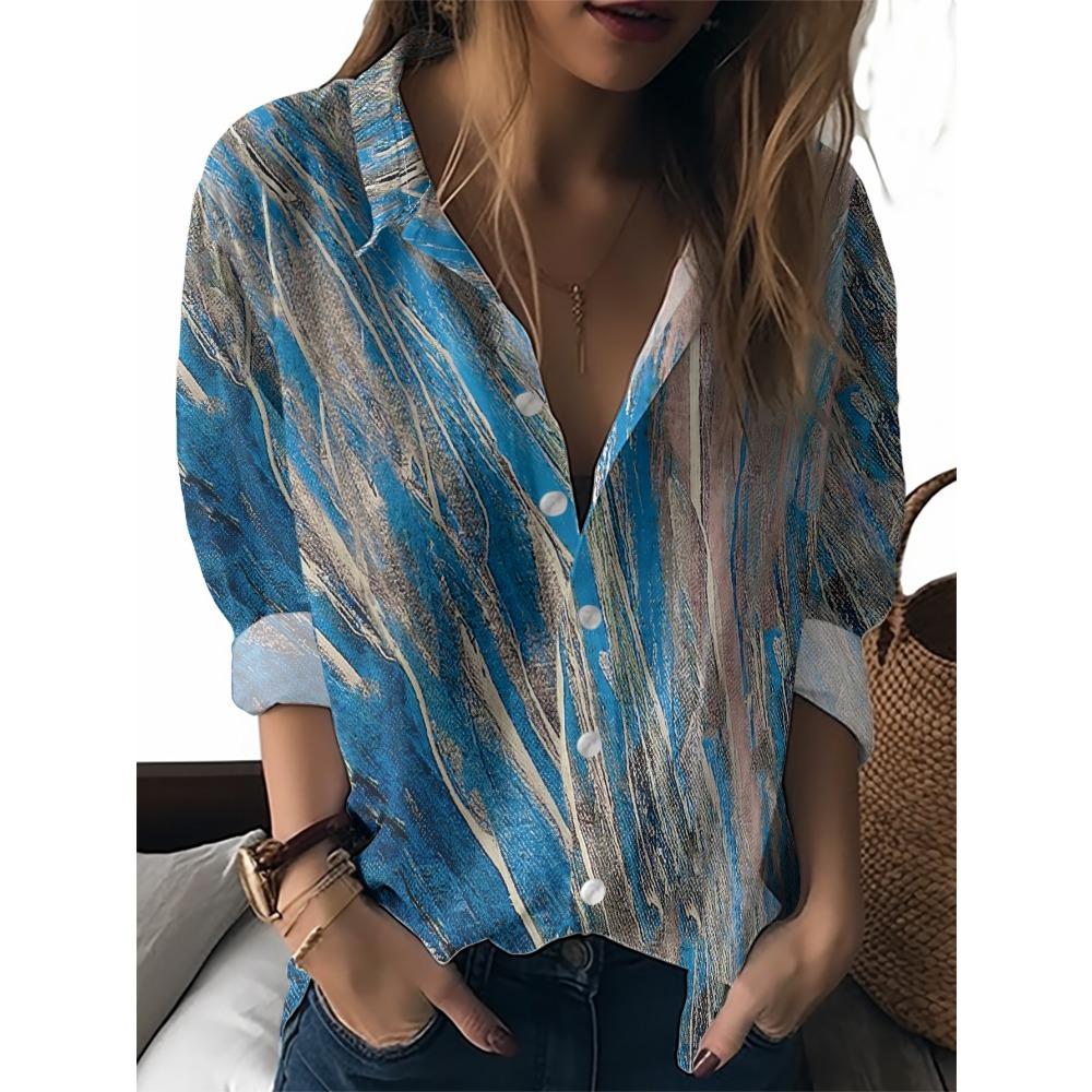 Sommer Minimalistisches Hemd mit Digitalem Blumenprint Knopfleistenhemd Oberteil für Damen Hawaiianischer Strandurlaub Lässiges Hemd