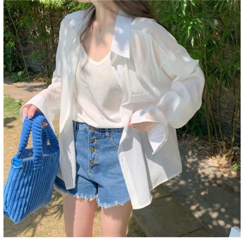 Thin Sun Protection Shirt Drapey Shirt Women's Thin Spring and Summer Korean Style Loose Long-sleeved Top