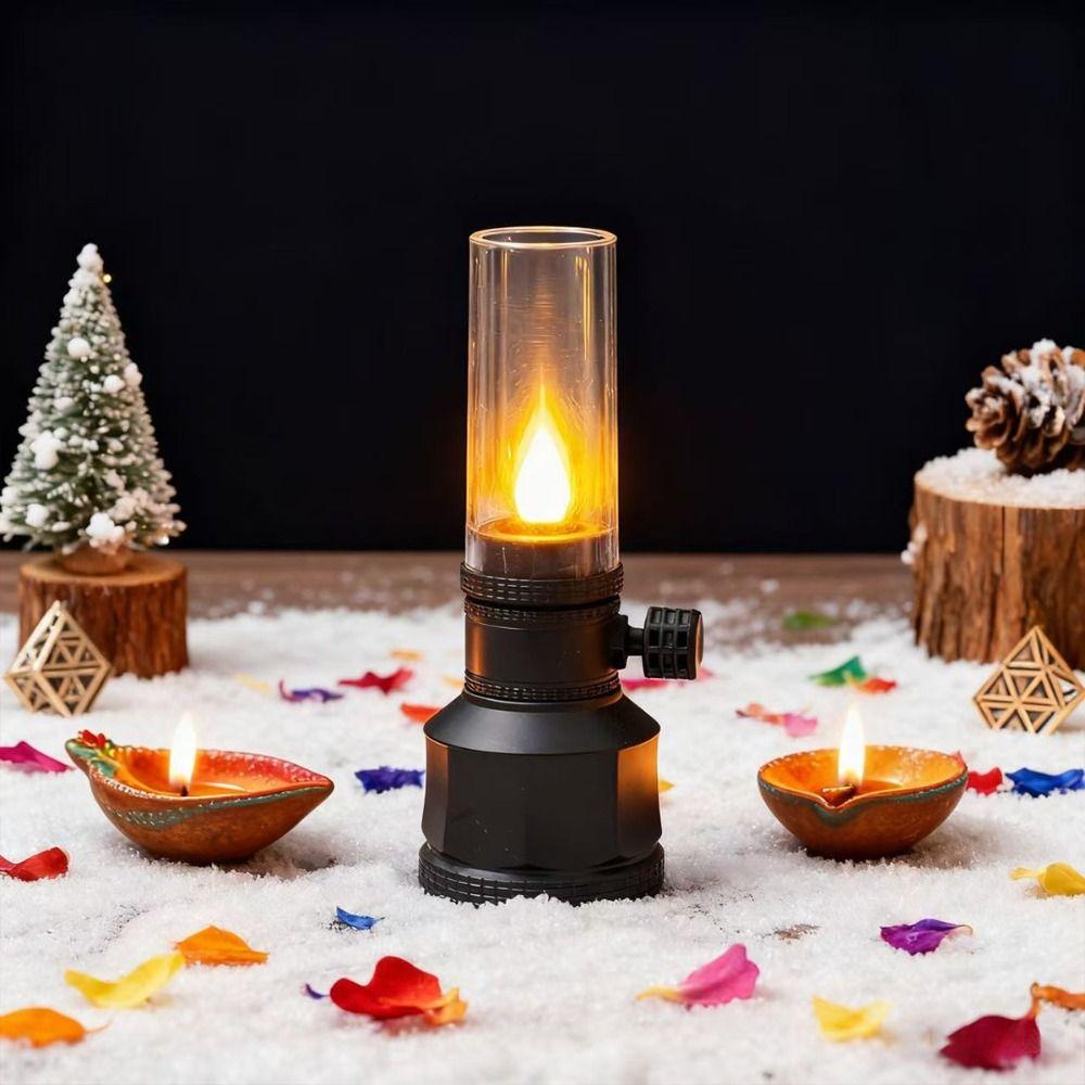 Vintage Battery Operated Electronic Lamp LED Light Clear Flameless Oil Lamp Flameless Candlestick Christmas Light