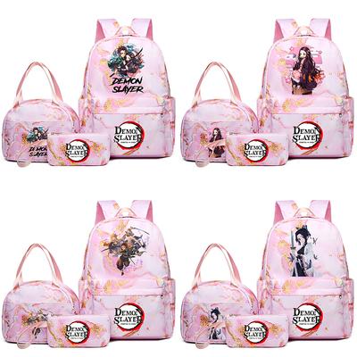 3 Stück/Set Demon Slayer Aufdruck Rucksack Handtasche Federmäppchen für Teenager Schüler Mädchen Junge Tasche Schultasche Damen Große Kapazität Wasserdicht Reisetasche