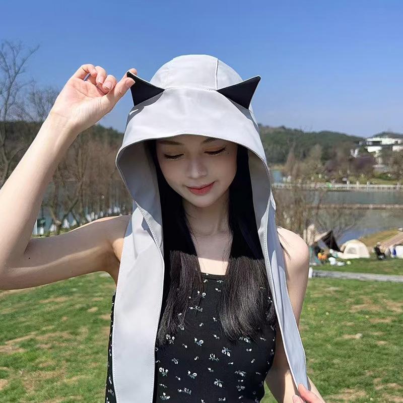 2025 little devil strap quick drying sun protection visor women's headscarf hat cute cat ears fisherman hat