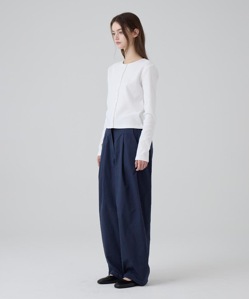 DANGLEDROP Dgdp Balloon Fit Curved Cotton Elastic Waist Pants_Navy