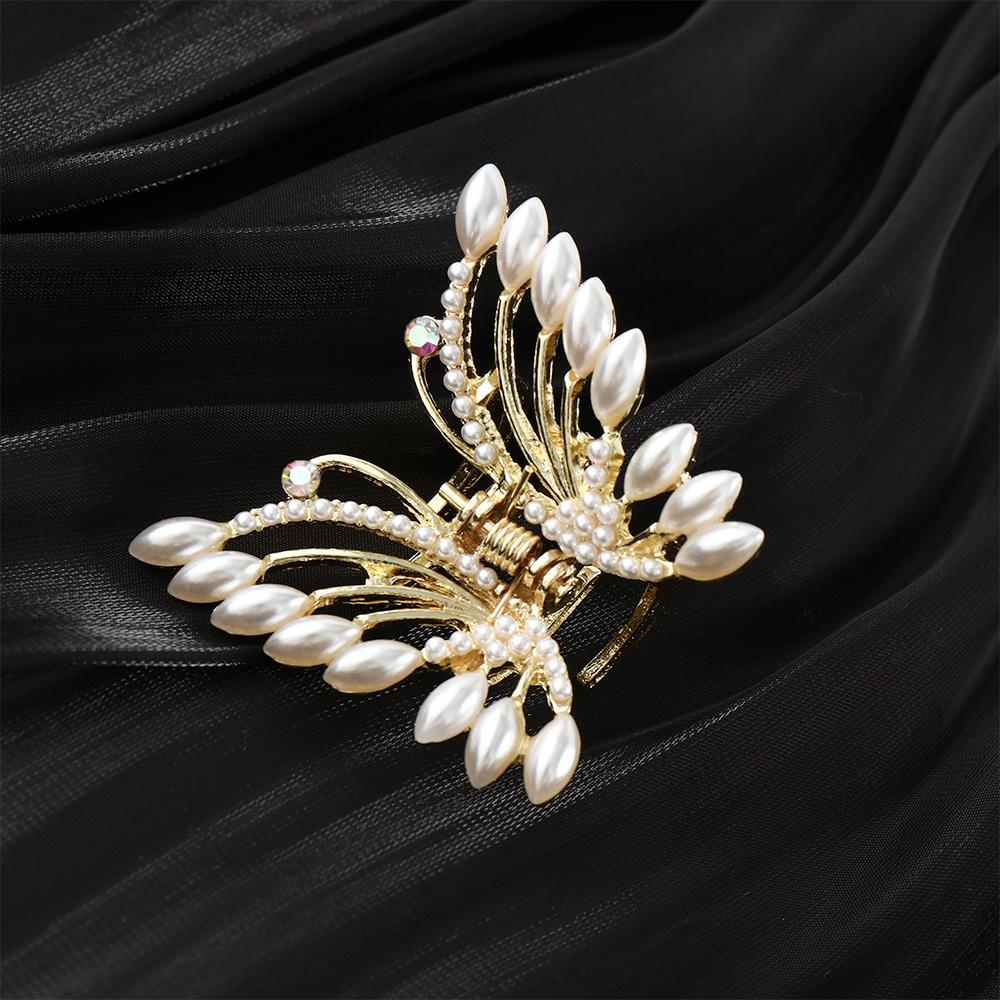 Girl Rhinestone Zinc Zinc Alloy Pearl Hair Clip Butterfly Hair Claw Grasping Clip Hair Accessories