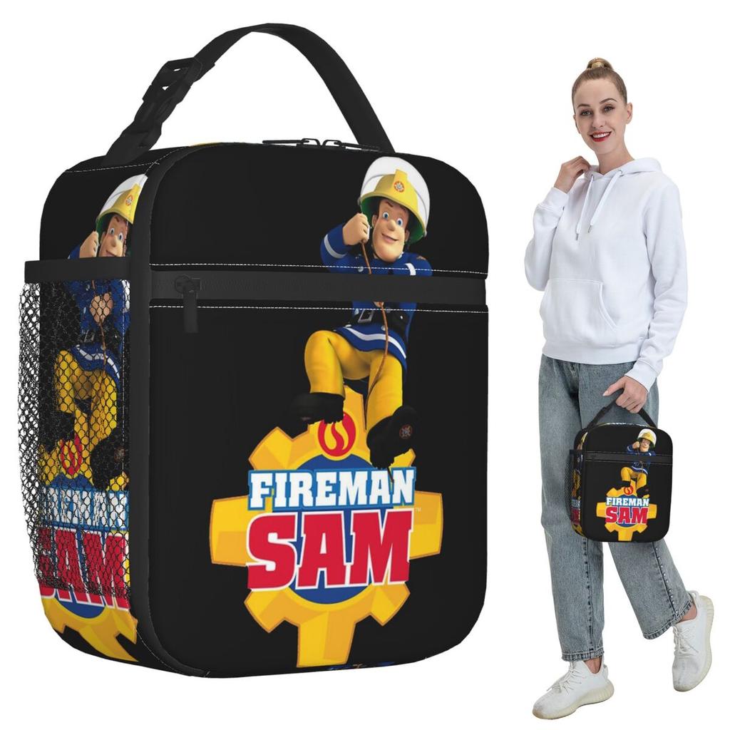Cartoon Firefighter Fireman Sam Insulated Lunch Bag for Women Office Cooler Thermal Food Box Tote Lunch Boxes Container
