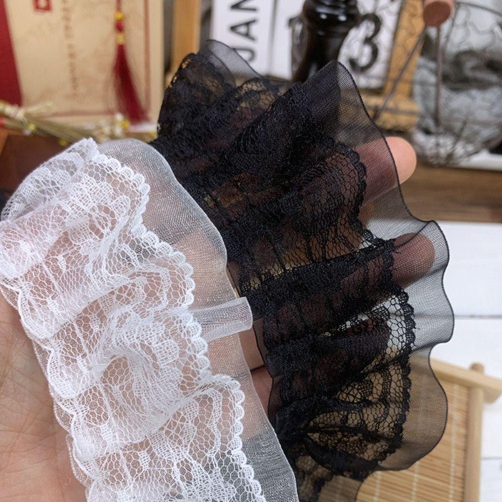 5CM Wide Pleated Lace Trim Double Layers Ruffled Trim Fabric Dress Collar Cuffs Edge Decoration
