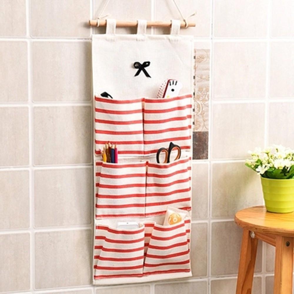 Striped Hanging Storage Bag 6/8 Pockets Multi-Pocket Organizer Dormitory Storage