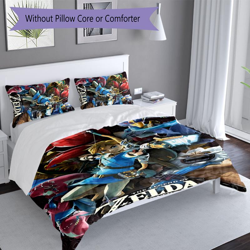3pcs Cartoon Z-Zeldas pattern bedding set duvet cover set includes duvet cover &pillowcases, perfect all season bedroom decoration & gift