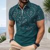 Men S Plus Size Short Sleeve Quarter Zip Teal Printed Polo Shirt