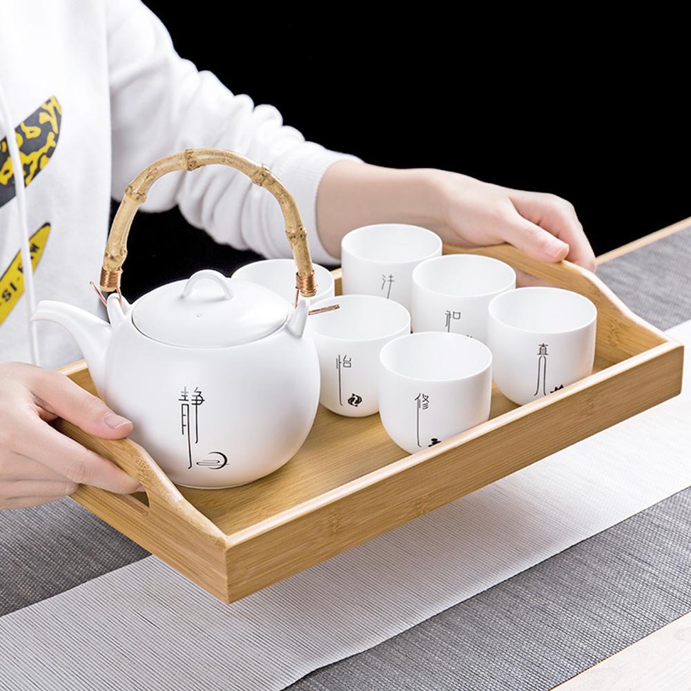 Bamboo Tea Tray Chinese Tea Cup Serving Table for Teahouse Home OfficeHandle Type