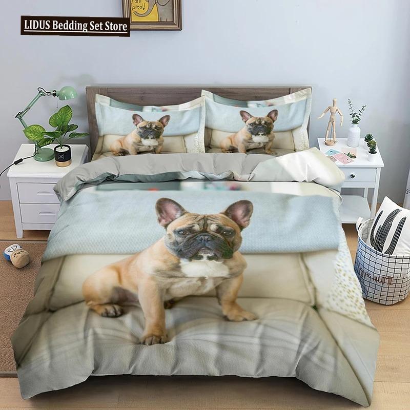 French Bulldog Duvet Cover Set Puppy Bedding Set Bedclothes With Pillowcase Single Double King Queen Size