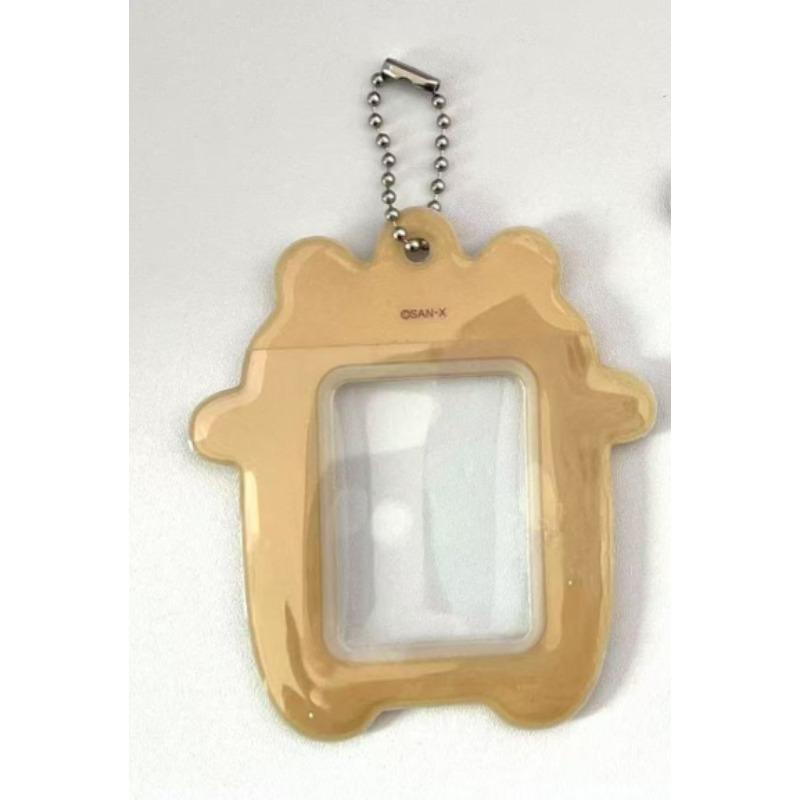 Teddy Bear Photo Frame 2-Inch Protective ID Case with Chain, Wipe-Clean Surface for K-POP Display, DIY Scrapbooking Gift
