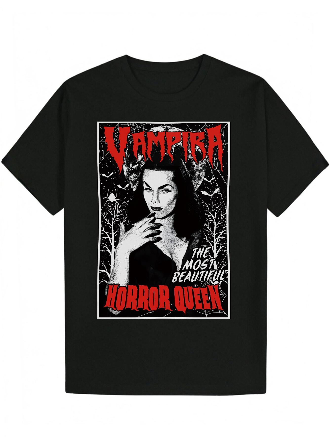 

Vampires Graphic T-shirt - Black Polyester Crew Neck Tee with The Vampire Queen Design XXXXL