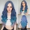 Blue-purple Wavy Wig with Bangs Realistic Cosplay Fake Hair For Daily Dress Party Halloween