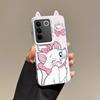 KEYSION Cute Ear Cartoon Case for VIVO V27 5G with Lanyard Soft Silicone+PC Shockproof Phone Back Cover for VIVO V27 5G