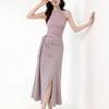 Huge Good-looking Summer Clothes, a Complete Set of Purple Knitted Neck Vest for Women's Summer with Purple Skirt Two-piece Set