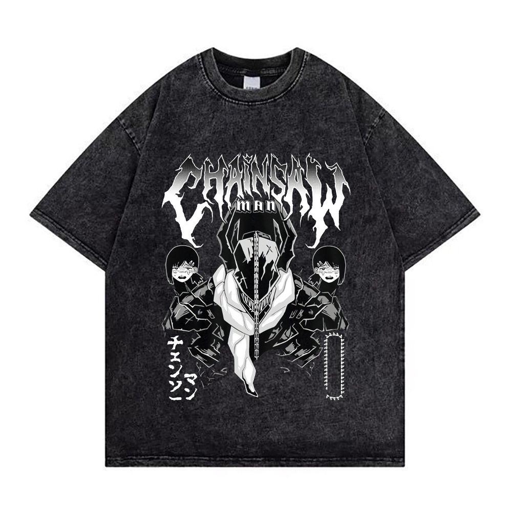 Chainsaw Man Denji Power Manga Panel Vintage Washed T Shirt  Summer Oversized Streetwear Anime Graphic Tee for Men Women