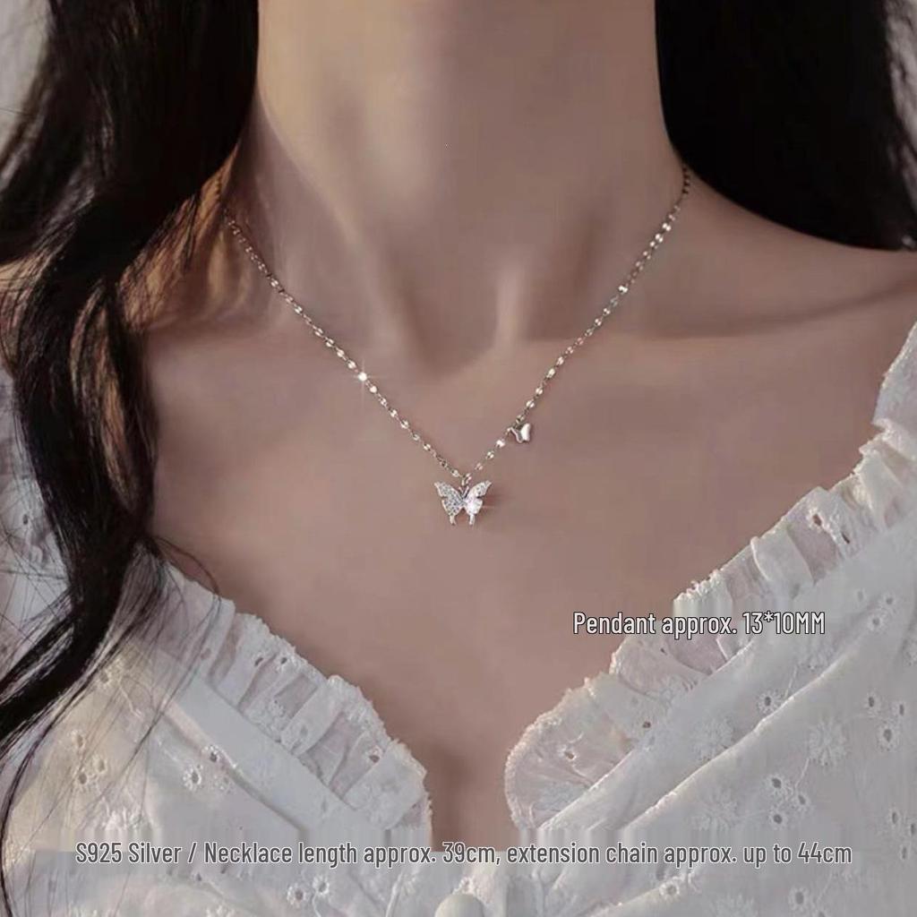 2023 Sterling Silver Butterfly Necklace: High-End Luxury Choker for Women