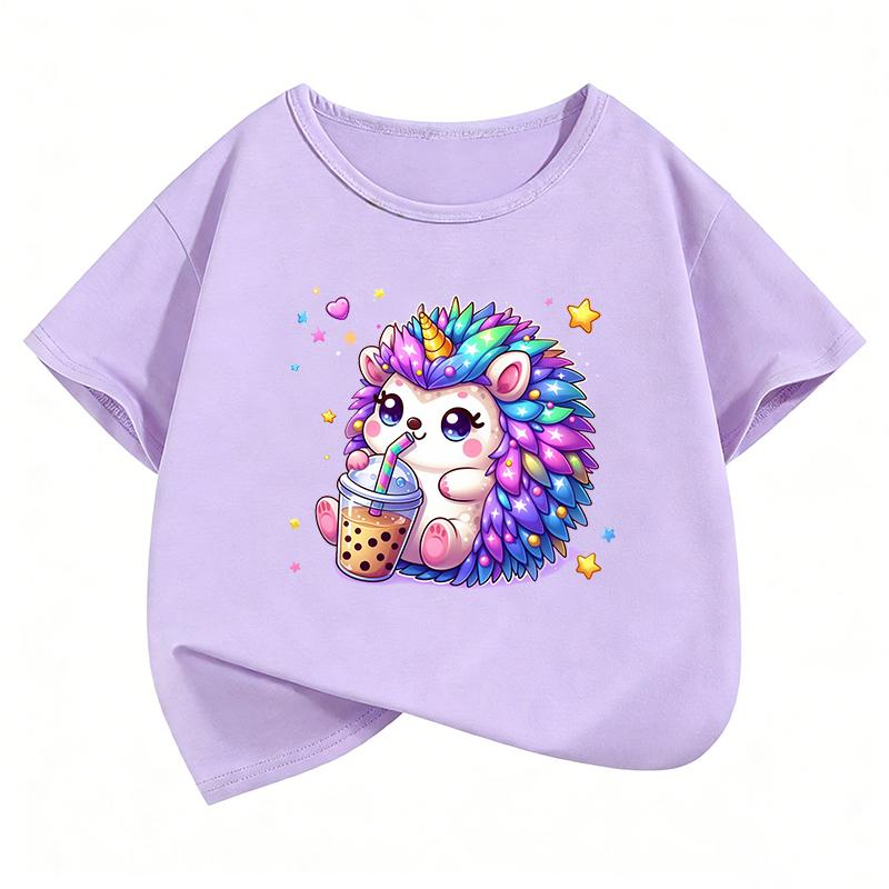 Funny Colorful Hedgehog TShirt Printed T Shirt Girls Summer Clothes Short Sleeve Tops TShirts Cute Kids Clothing