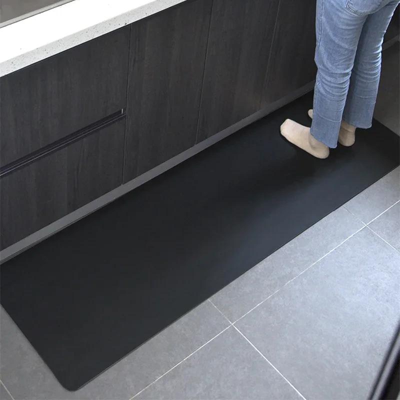 Solid Minimalist Kitchen Floor Mat PVC Anti-slip Waterproof Oil-proof Dirt-resistant Rug Strip Leather Mats for Home